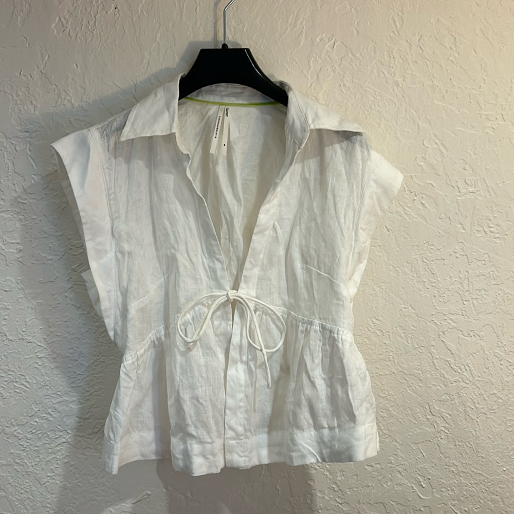 White linen tie top